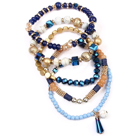 Stacked Bracelets (5) Natural Blues Tassel NWT - Picture 3 of 4